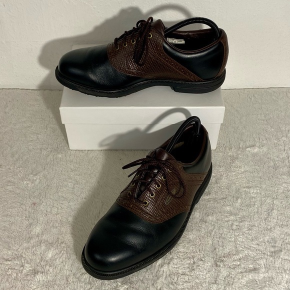 FootJoy Terrains Soft Joys Leather Golf Shoes Men’s Size 8.5M Black Brown - Picture 1 of 10